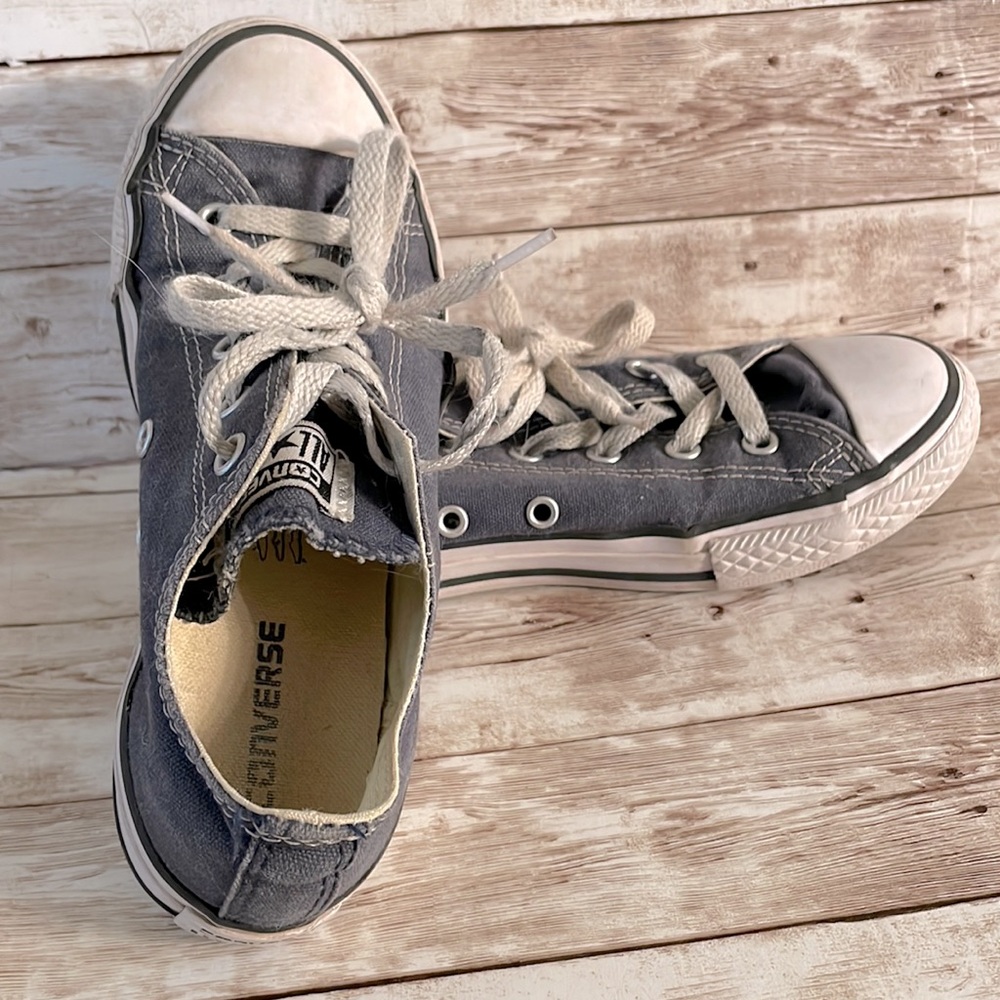 Girls, faded blue jean All Star Converse sneaker, size 2